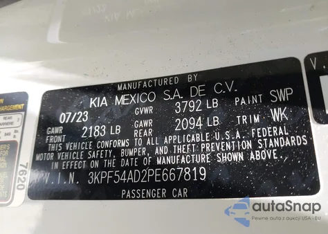 2023 Kia Forte Gt-Line из США, поврежденный, VIN 3KPF54AD2PE667819